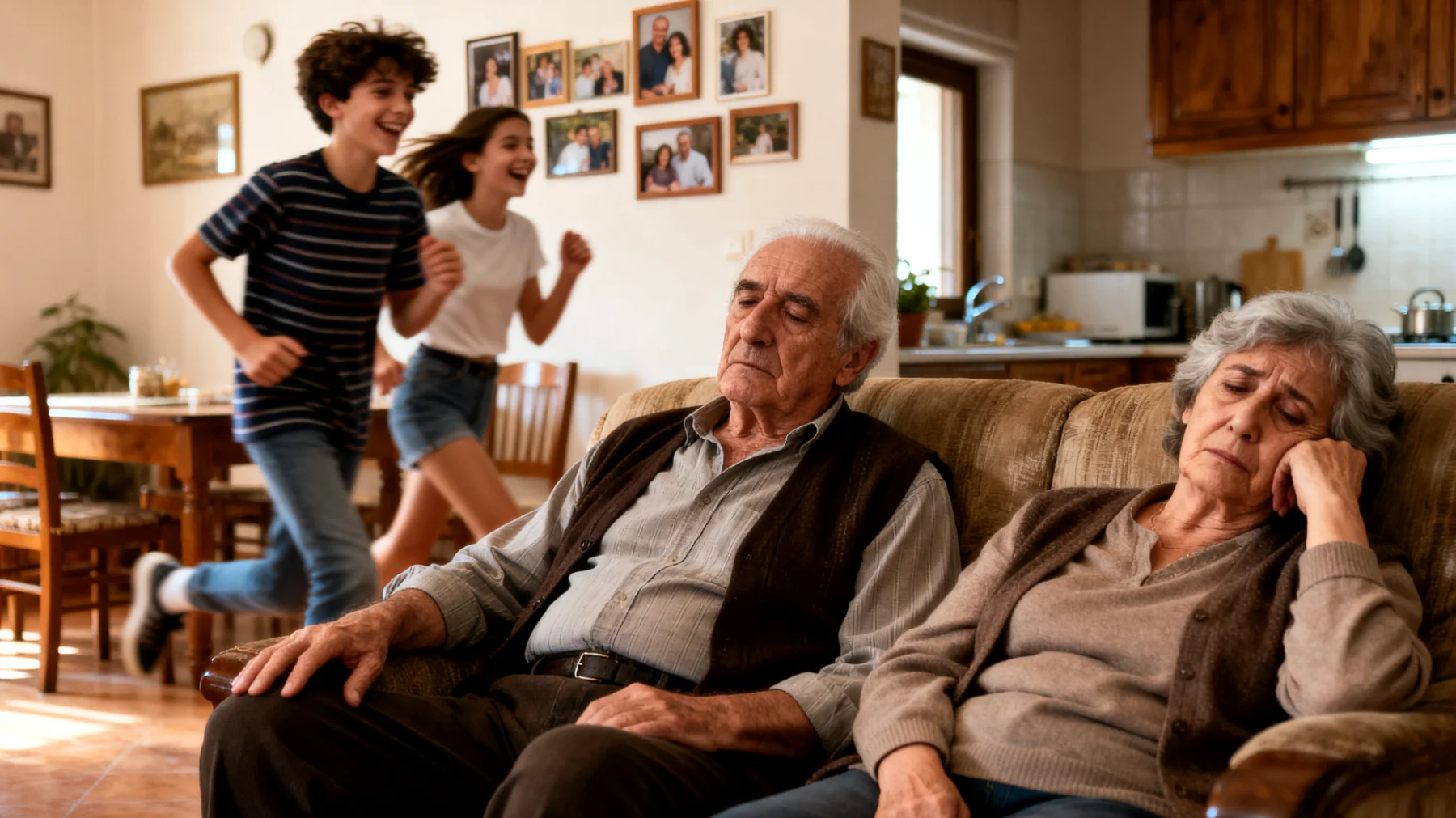 I nonni si sentono sopraffatti dalla stanchezza fisica ed emotiva nel gestire nipoti adolescenti, con energie limitate per seguire i loro ritmi e bisogni, creando sensi di inadeguatezza e distanza relazionale"